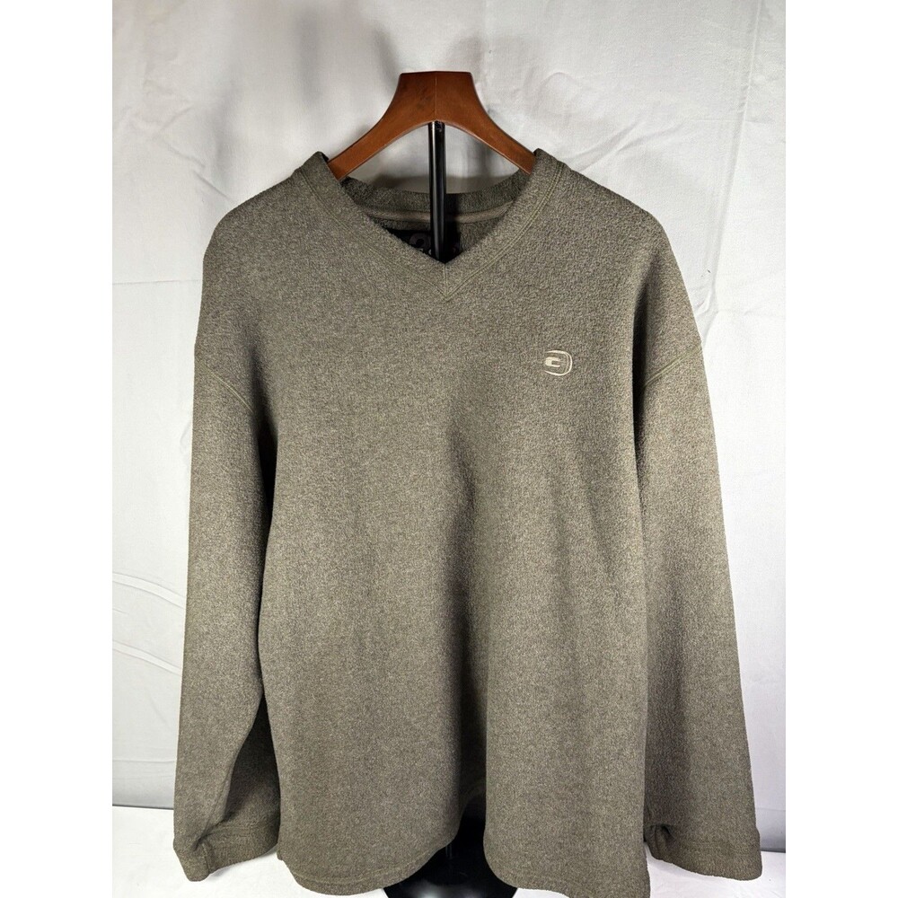 GUESS Men’s Hunter Green Knit V-Neck Pullover Sweatshirt Logo Long Sleeve 2XL